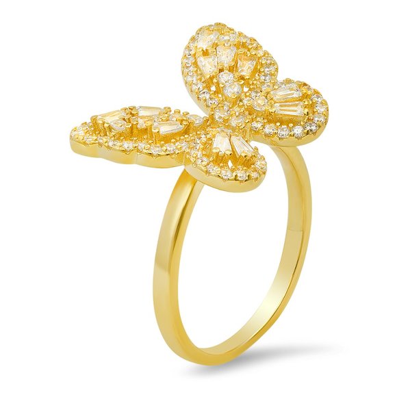 Gold/Silver Diamond Baguette Butterfly Ring - size 6-10 available! - Picture 3 of 8